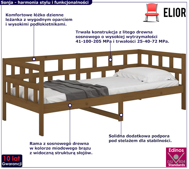 brązowe sosnowe łóżko dzienne Zanari 4X