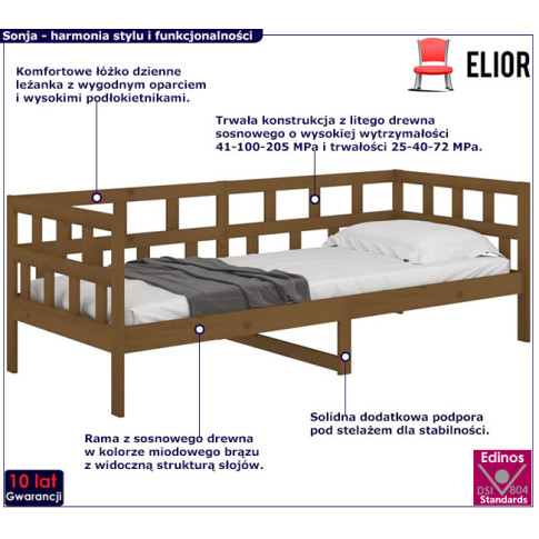 Drewniane łóżko dzienne w kolorze miodowy brąz 90x200 Sonja 4X