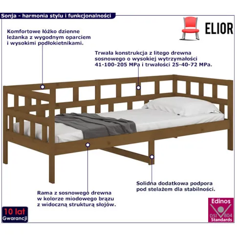 Drewniane łóżko dzienne w kolorze miodowy brąz 90x200 Sonja 4X