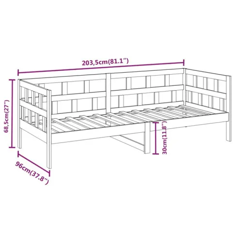 wymiary sosnowego łóżka dziennego 90x200 Sonja 4X