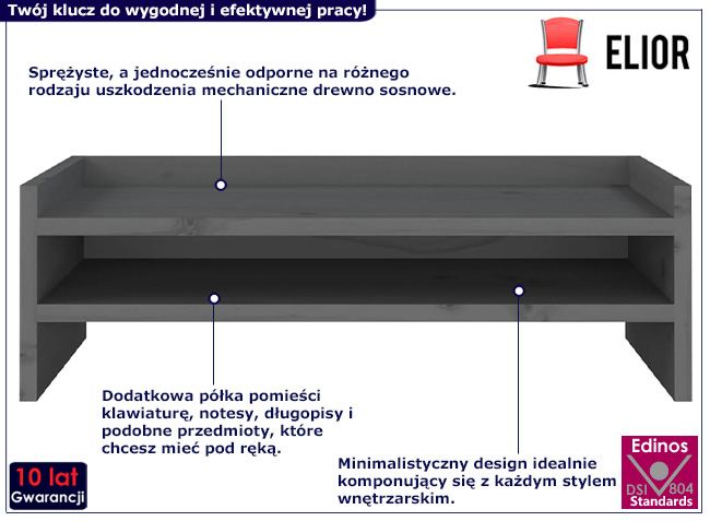 Sosnowa podstawka pod monitor Zisto kolor szary