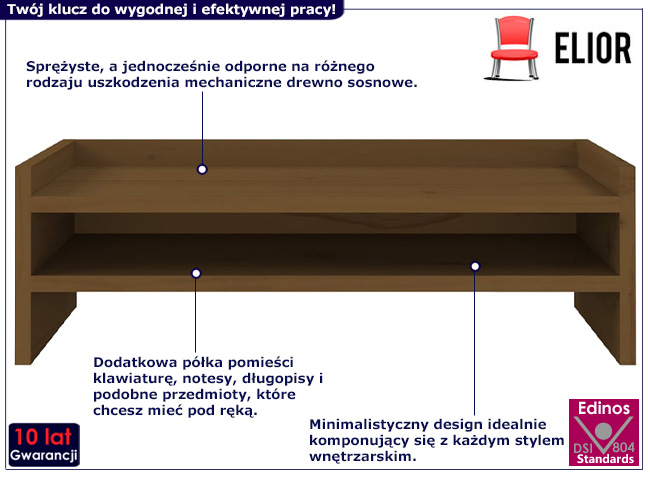 Sosnowa podstawka pod monitor Zisto kolor miodowy brąz