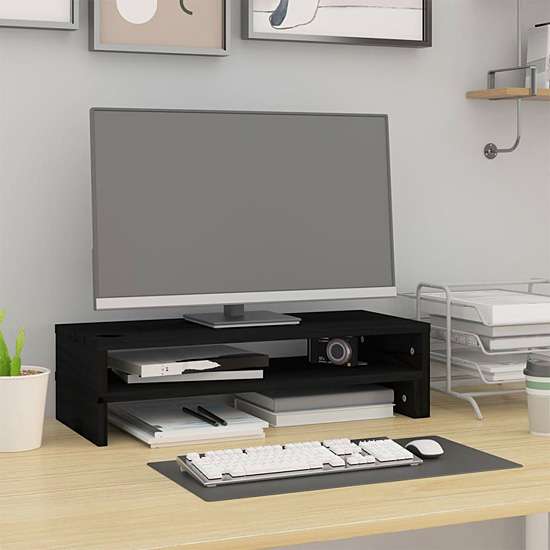 Wizualizacja sosnowej podstawki pod monitor Aplini kolor czarny