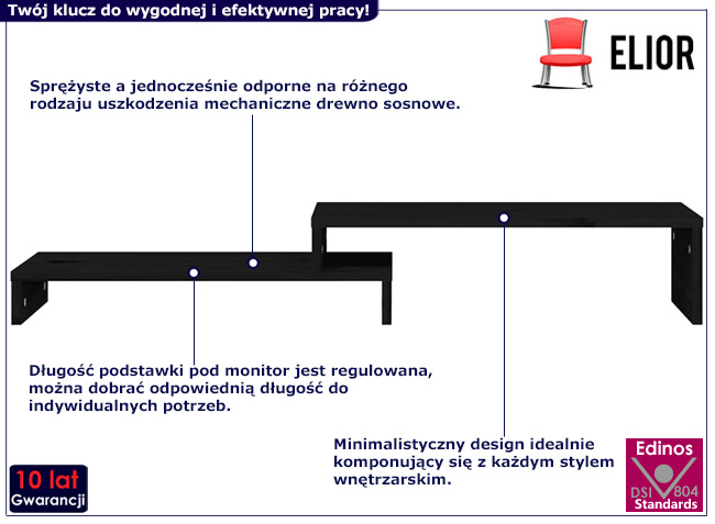 Regulowana drewniana półka na biurko Imes kolor czarny