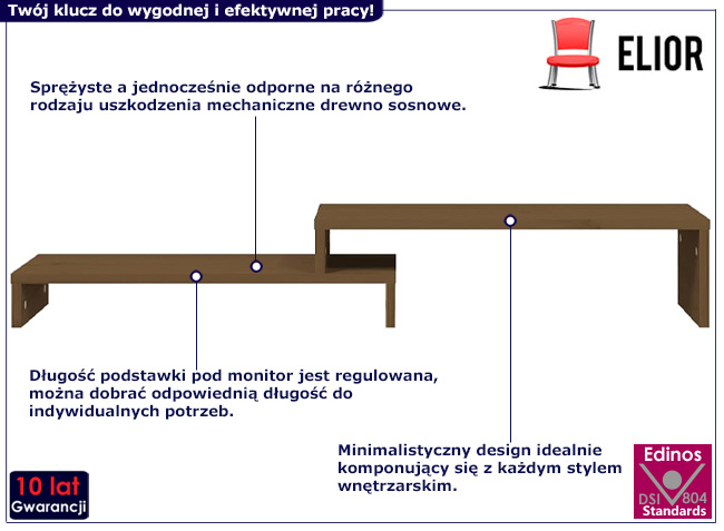 Regulowana drewniana półka na biurko Imes kolor miodowy brąz
