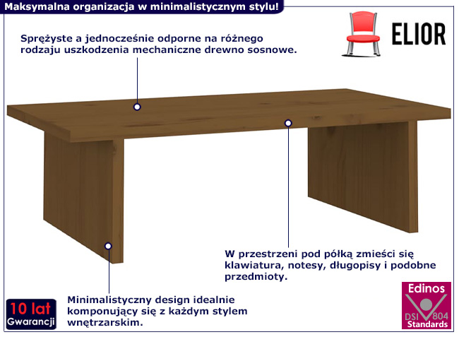 Klasyczna półka na biurko Glandon kolor miodowy brąz