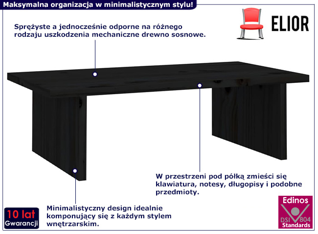 Klasyczna półka na biurko Glandon kolor czarny