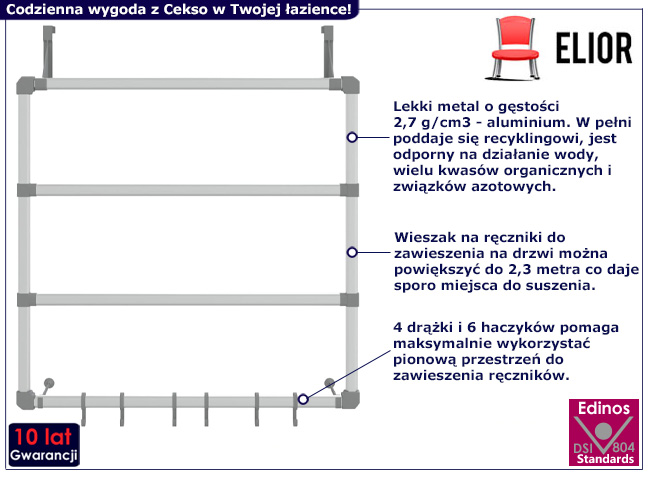 Aluminiowy wieszak łazienkowy Balto