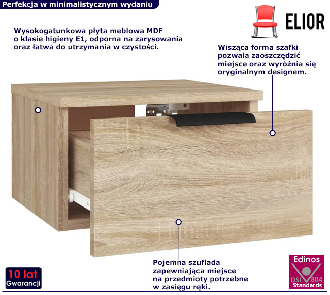 Wiszaca szafka nocna z szufladą Tracy dąb sonoma