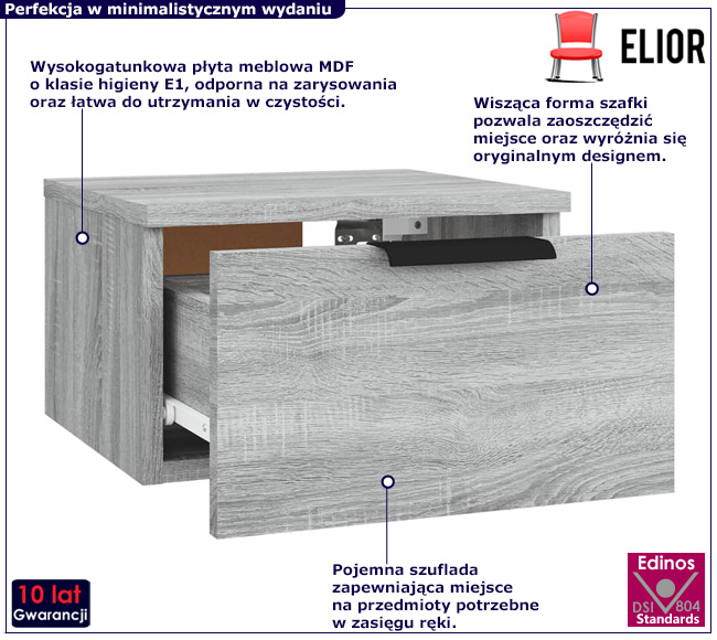 Wisząca szara szafka nocna Tracy