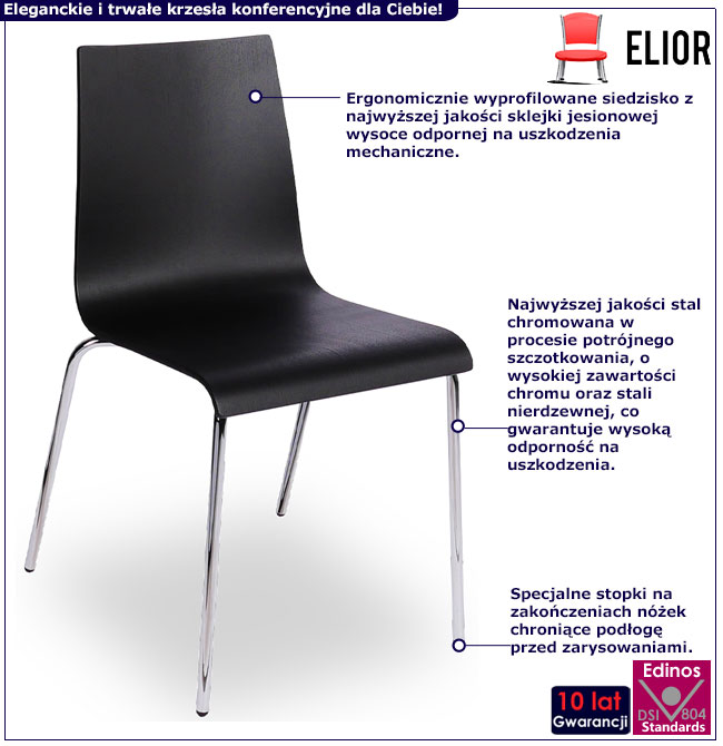 Infografika czarnego drewnianego krzesła konferencyjnego chromowanego Gixo 3X