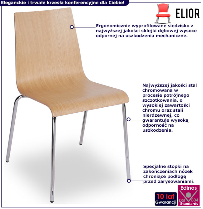 Infografika krzesła sztaplowanego naturalny +  chrom Elsinor 3X