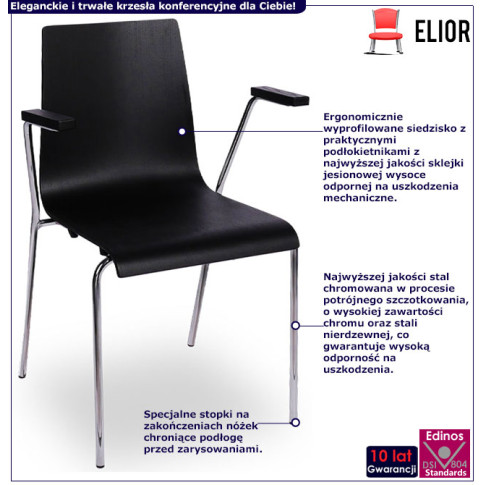 Infografika krzesła konferencyjnego z podłokietnikami czarny + chrom Gixo 4X