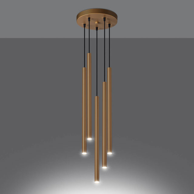Złota lampa wisząca 5 zwisów Y575-Verino