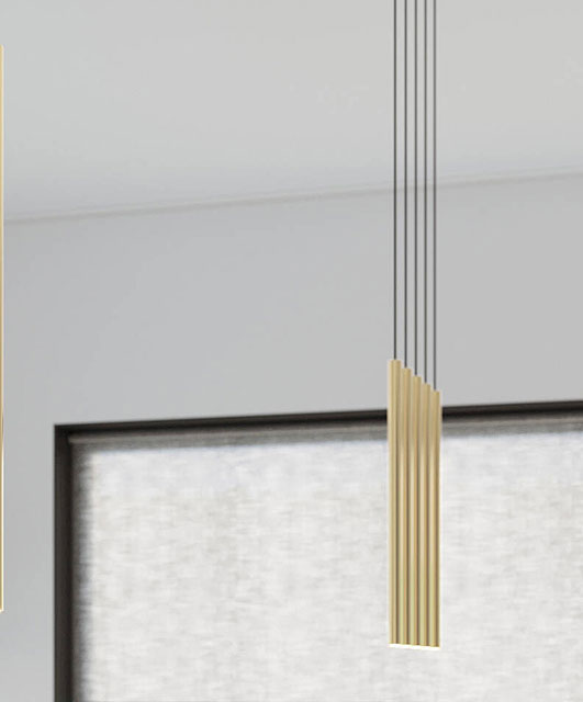 Złota lampa wisząca potrójna tuba A379-Amot w połysku