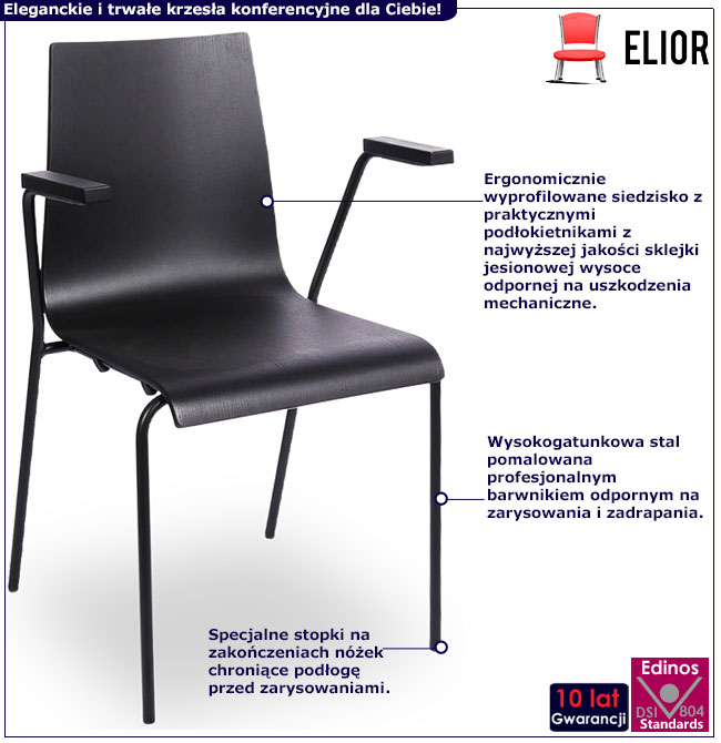 Infografika czarne drewniane krzesło konferencyjne Gixo 4X