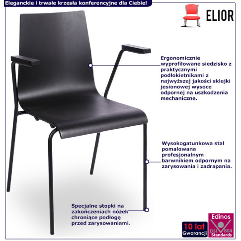 Infografika krzesła konferencyjnego z podłokietnikami czarny + czarny Gixo 4X