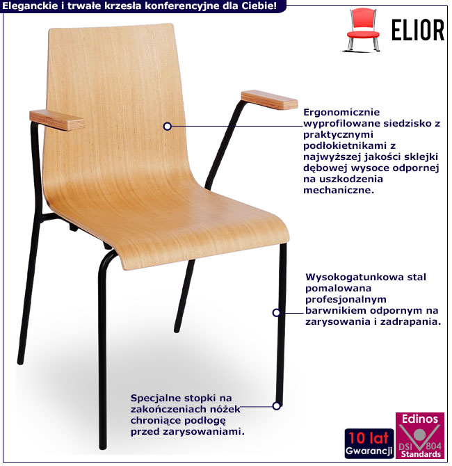 Infografika drewniane krzesło konferencyjne z podłokietnikami Gixo 4X