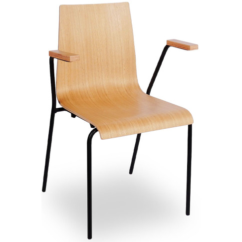 Metalowe krzesło konferencyjne z drewnianym siedziskiem i podłokietnikami naturalny + czarny Gixo 4X