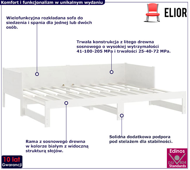 białe sosnowe łóżko rozsuwane Eluwin 3X