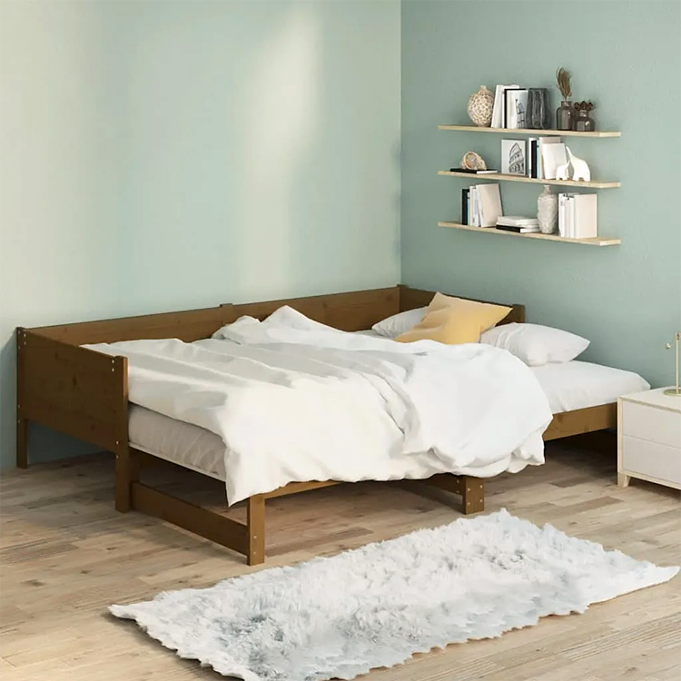 aranżacja z drewnianym brązowym łóżkiem sofą Randy 3X
