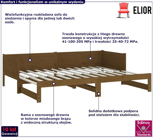 Sosnowe rozsuwane łóżko brązowe Eluwin 3X