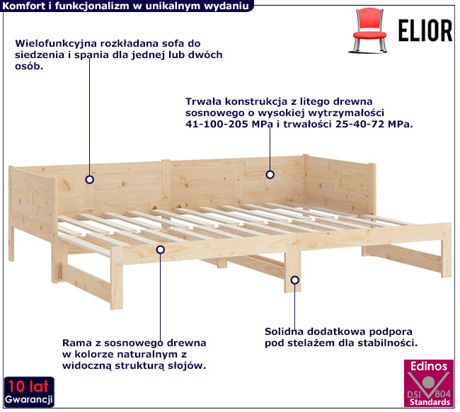 sosnowe rozsuwane łóżko Randy 4X
