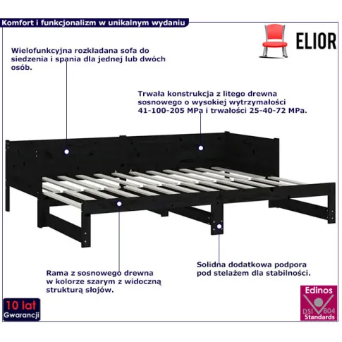 Drewniane łóżko rozsuwane w kolorze czarnym 2x(90x200) Randy 4X