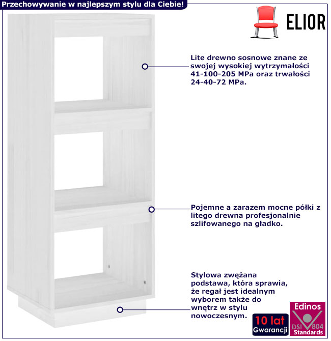 Infografika białego drewnianego regału Wajos 3X
