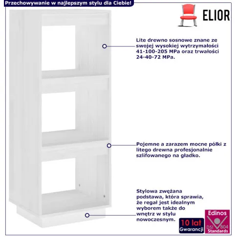Infografika białego drewnianego regału Wajos 3X