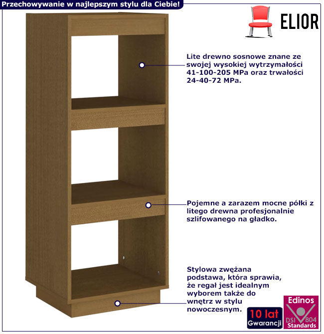Infografika drewnianego regału miodowy brąz Lika 3X