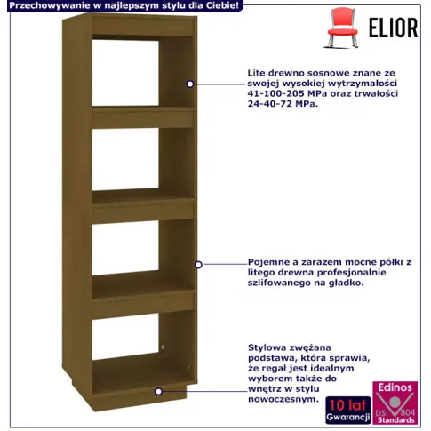 Infografika drewnianego regału z 4 półkami miodowy brąz Wajos 4X