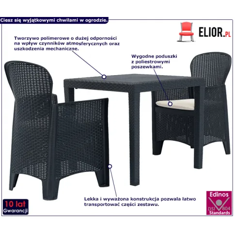 Zestaw szarych mebli ogrodowych Sheldon 2X infografika