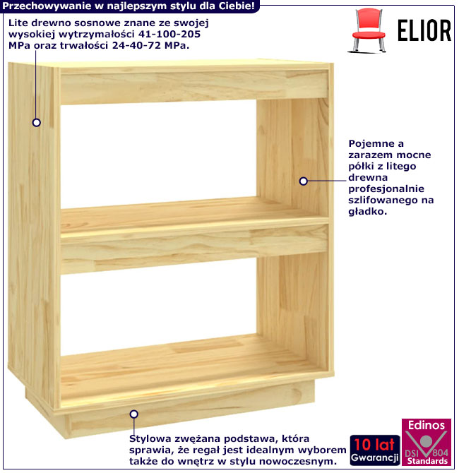 Infografika drewniany niski regał Lika 10X naturalny
