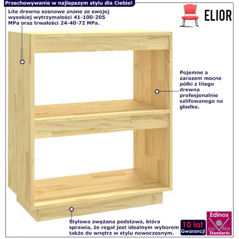 Infografika regał niski do salonu naturalny Wajos 10X