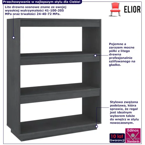 Infografika szary regał stojący z 3 półkami Wajos 11X