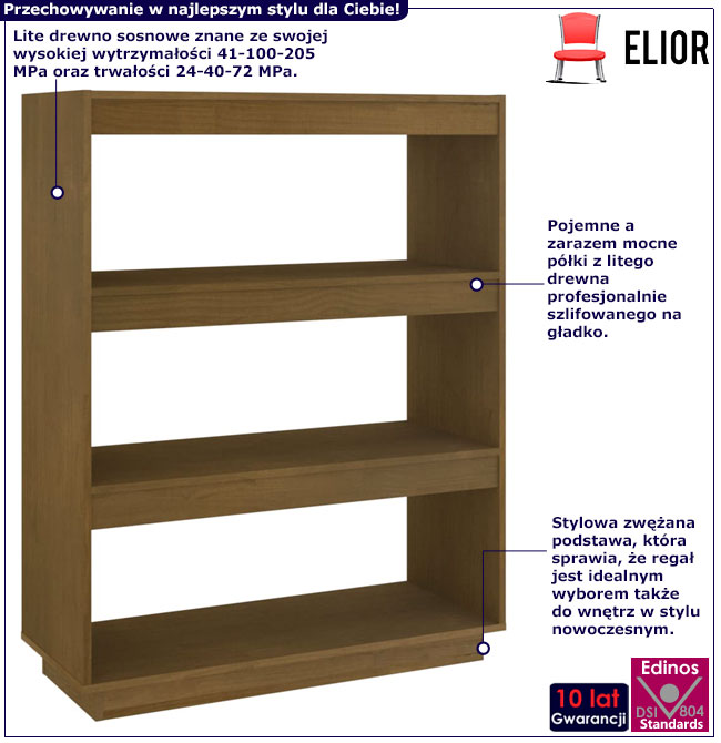 Infografika drewniany regał z 3 półkami Lika 11X