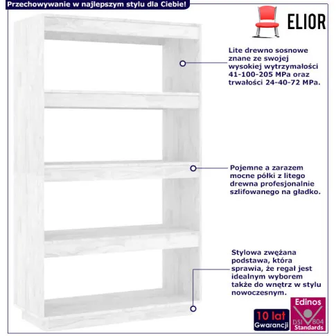 Infografika biały regał skandynawski z 4 półkami Wajos 12X