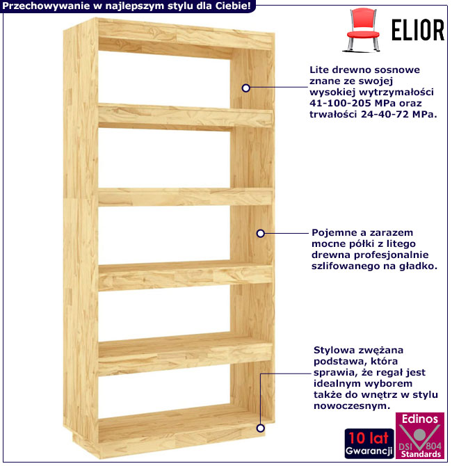 Infografika drewnianego naturalnego regału Wajos 13X