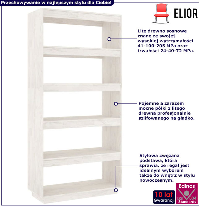 Infografika drewnianego białego regału Lika 13X