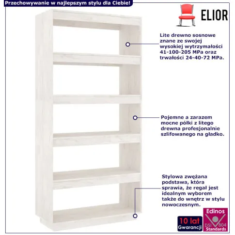 Infografika drewnianego białego regału wysokiego Wajos 13X