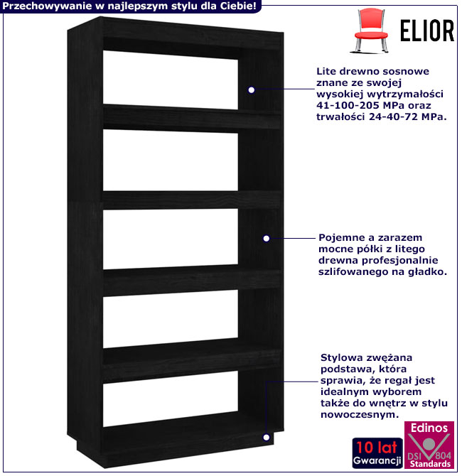 Infografika drewnianego czarnego regału Wajos 13X