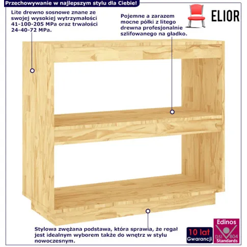 Infografika sosnowy naturalny regał stojący 2 półki Wajos 14X