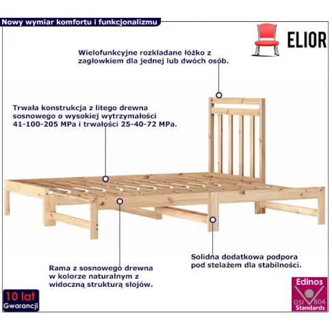 Drewniane łóżko rozkładane w kolorze naturalnym Mindy