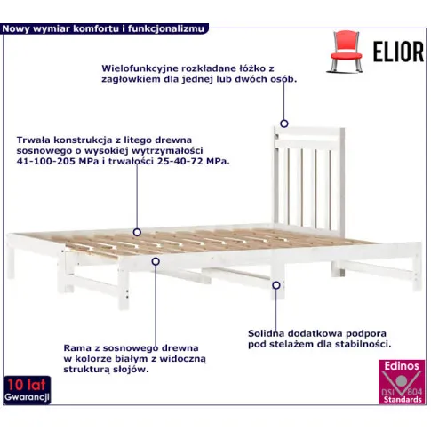 Drewniane łóżko rozkładane w kolorze białym Mindy