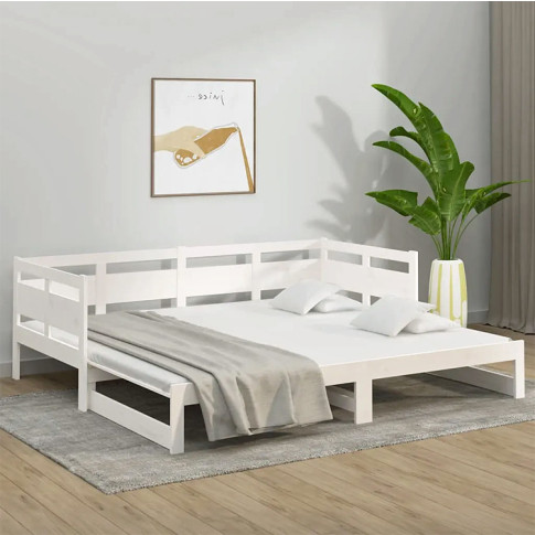 aranżacja z wielofunkcyjnym białym drewnianym łóżkiem Darma