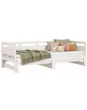 Białe drewniane wspólne łóżko dla rodzeństwa rozsuwane 2x(80x200) cm - Givefi 3X w sklepie Edinos.pl