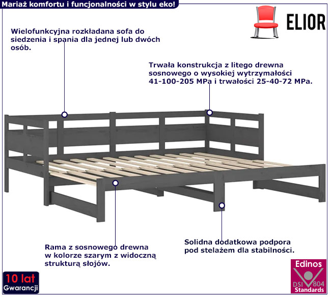 szare drewniane rozsuwane łóżko Givefi 3X