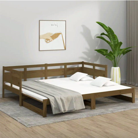 aranżacja z wielofunkcyjnym brązowym drewnianym łóżkiem Darma