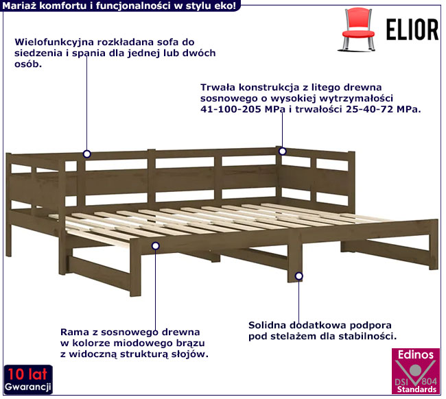 Brązowe sosnowe łóżko rozkładane Givefi 3X